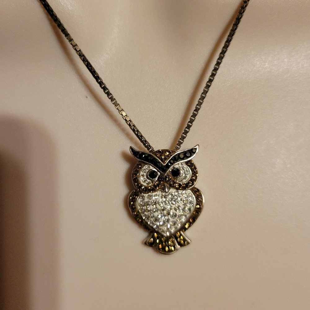 Sterling silver crystal owl necklace
